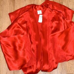 Soma Sensuous Short Robe Womens L/XL Cherry Red NWT Satin Lace 570279353